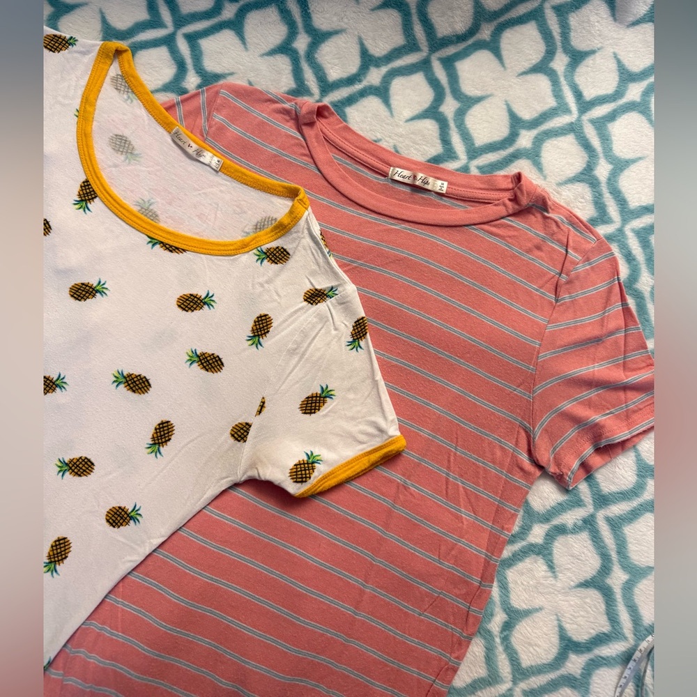 Pineapple Print and Striped T-Shirts Set of Two